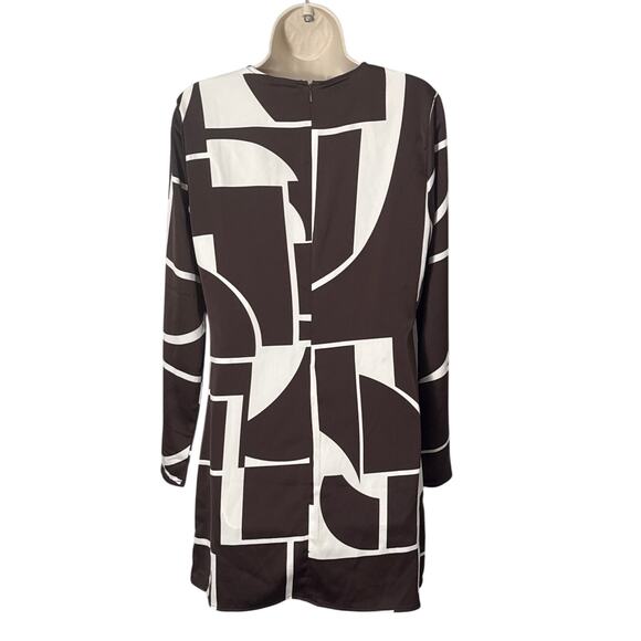 NWT Mango MNG Abstract Geo Print Long Sleeve Satin Dress Brown Cream Size M - Picture 5 of 13